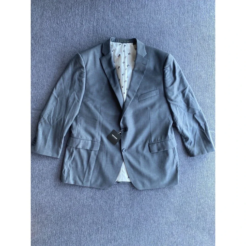 Indochino Luxury Mens Blazer 46L Gray Wool Yaletown 62 Sport Coat Skull Print